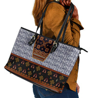 Cameroon Toghu Ethnic Heritage Leather Tote Bag Traditional Bamenda Embroidery Style - African Tribal Motifs