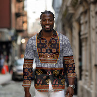 Cameroon Toghu Ethnic Heritage Long Sleeve Button Shirt Traditional Bamenda Embroidery Style - African Tribal Motifs