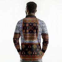 Cameroon Toghu Ethnic Heritage Long Sleeve Polo Shirt Traditional Bamenda Embroidery Style - African Tribal Motifs