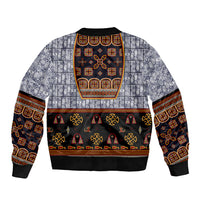 Cameroon Toghu Ethnic Heritage Sleeve Zip Bomber Jacket Traditional Bamenda Embroidery Style - African Tribal Motifs