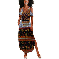 Cameroon Toghu Ethnic Heritage Summer Maxi Dress Traditional Bamenda Embroidery Style - African Tribal Motifs