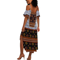 Cameroon Toghu Ethnic Heritage Summer Maxi Dress Traditional Bamenda Embroidery Style - African Tribal Motifs