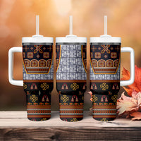Cameroon Toghu Ethnic Heritage Tumbler With Handle Traditional Bamenda Embroidery Style - African Tribal Motifs
