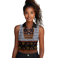 Cameroon Toghu Ethnic Heritage Women Sleeveless Polo Shirt Traditional Bamenda Embroidery Style - African Tribal Motifs