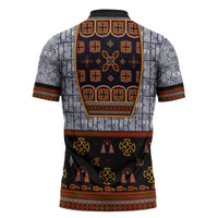Cameroon Toghu Ethnic Heritage Zipper Polo Shirt Traditional Bamenda Embroidery Style - African Tribal Motifs