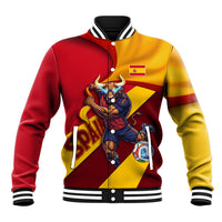 Personalized Spain Football Baseball Jacket Spanish Soccer Team Flag Bull Mascot