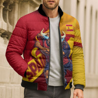 Personalized Spain Football Bomber Puffer Jacket Spanish Soccer Team Flag Bull Mascot