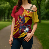 Personalized Spain Football Cross Shoulder Shirt Spanish Soccer Team Flag Bull Mascot