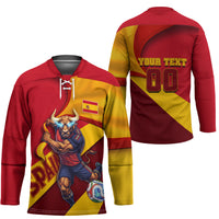 Personalized Spain Football Hockey Jersey Spanish Soccer Team Flag Bull Mascot