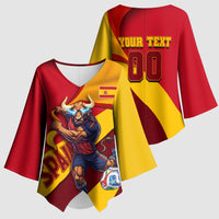 Personalized Spain Football Kimono Sleeve Blouse Spanish Soccer Team Flag Bull Mascot
