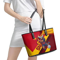 Spain Football Leather Tote Bag Spanish Soccer Team Flag Bull Mascot