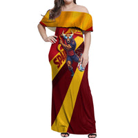 Personalized Spain Football Off Shoulder Maxi Dress Spanish Soccer Team Flag Bull Mascot