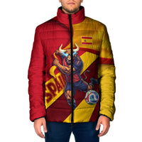 Personalized Spain Football Padded Jacket Spanish Soccer Team Flag Bull Mascot