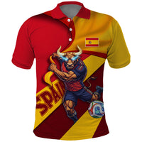 Personalized Spain Football Polo Shirt Spanish Soccer Team Flag Bull Mascot