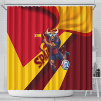 Spain Football Shower Curtain Spanish Soccer Team Flag Bull Mascot
