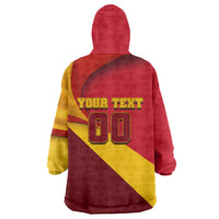 Personalized Spain Football Wearable Blanket Hoodie Spanish Soccer Team Flag Bull Mascot