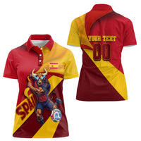Personalized Spain Football Women Polo Shirt Spanish Soccer Team Flag Bull Mascot