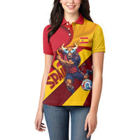 Personalized Spain Football Women Polo Shirt Spanish Soccer Team Flag Bull Mascot