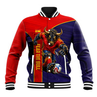 Personalized Spain Football Baseball Jacket Fear the Bull Soccer Mascot Marble Art