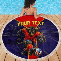 Personalized Spain Football Beach Blanket Fear the Bull Soccer Mascot Marble Art