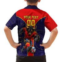 Personalized Spain Football Kid Hawaiian Shirt Fear the Bull Soccer Mascot Marble Art