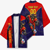 Personalized Spain Football Kimono Fear the Bull Soccer Mascot Marble Art