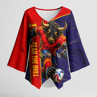 Personalized Spain Football Kimono Sleeve Blouse Fear the Bull Soccer Mascot Marble Art