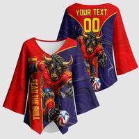 Personalized Spain Football Kimono Sleeve Blouse Fear the Bull Soccer Mascot Marble Art