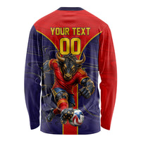 Personalized Spain Football Long Sleeve Shirt Fear the Bull Soccer Mascot Marble Art