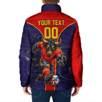 Personalized Spain Football Padded Jacket Fear the Bull Soccer Mascot Marble Art