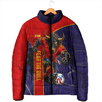 Personalized Spain Football Padded Jacket Fear the Bull Soccer Mascot Marble Art