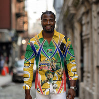 Personalized South Africa Football Springbok Long Sleeve Button Shirt Bafana Bafana Rainbow Nation Flag Colors