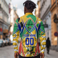 Personalized South Africa Football Springbok Long Sleeve Button Shirt Bafana Bafana Rainbow Nation Flag Colors