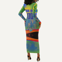 Personalized South Africa Football Long Sleeve Bodycon Dress Springbok Champion Soccer Mascot Protea