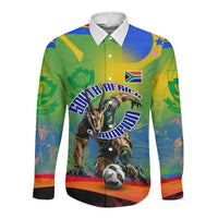 Personalized South Africa Football Long Sleeve Button Shirt Springbok Champion Soccer Mascot Protea