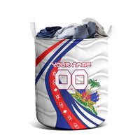Personalized Haiti Football Trogon Bird Laundry Basket Les Grenadiers National Flag Art Caribbean