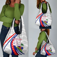 Personalized Haiti Football Trogon Bird Grocery Bag Les Grenadiers National Flag Art Caribbean