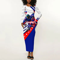 Personalized Haiti Football Trogon Bird Long Sleeve Bodycon Dress Les Grenadiers National Flag Art Caribbean