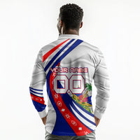 Personalized Haiti Football Trogon Bird Long Sleeve Polo Shirt Les Grenadiers National Flag Art Caribbean