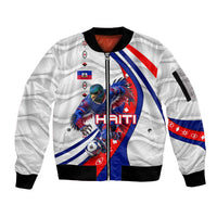 Personalized Haiti Football Trogon Bird Sleeve Zip Bomber Jacket Les Grenadiers National Flag Art Caribbean