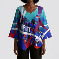 Personalized Haiti Football Kimono Sleeve Blouse Haitian Flag Trogon Bird Mascot
