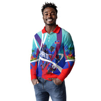 Personalized Haiti Football Long Sleeve Polo Shirt Haitian Flag Trogon Bird Mascot
