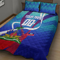 Personalized Haiti Football Quilt Bed Set Haitian Flag Trogon Bird Mascot