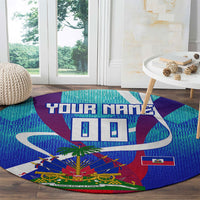 Personalized Haiti Football Round Carpet Haitian Flag Trogon Bird Mascot