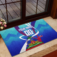 Personalized Haiti Football Rubber Doormat Haitian Flag Trogon Bird Mascot
