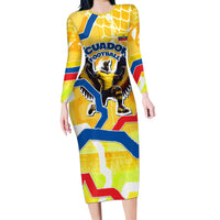 Personalized Ecuador Football Condor Mascot Long Sleeve Bodycon Dress Golden Wings of La Tri