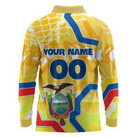 Personalized Ecuador Football Condor Mascot Long Sleeve Polo Shirt Golden Wings of La Tri