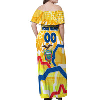 Personalized Ecuador Football Condor Mascot Off Shoulder Maxi Dress Golden Wings of La Tri