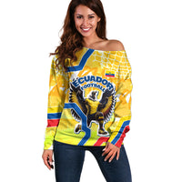 Personalized Ecuador Football Condor Mascot Off Shoulder Sweater Golden Wings of La Tri