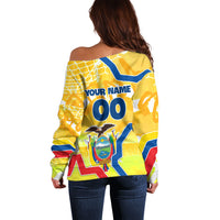 Personalized Ecuador Football Condor Mascot Off Shoulder Sweater Golden Wings of La Tri